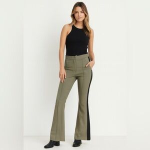 NWT YaYa Women’s Flared Bootcut Khaki Green Pants High Waist Sz 8 Casual Classic